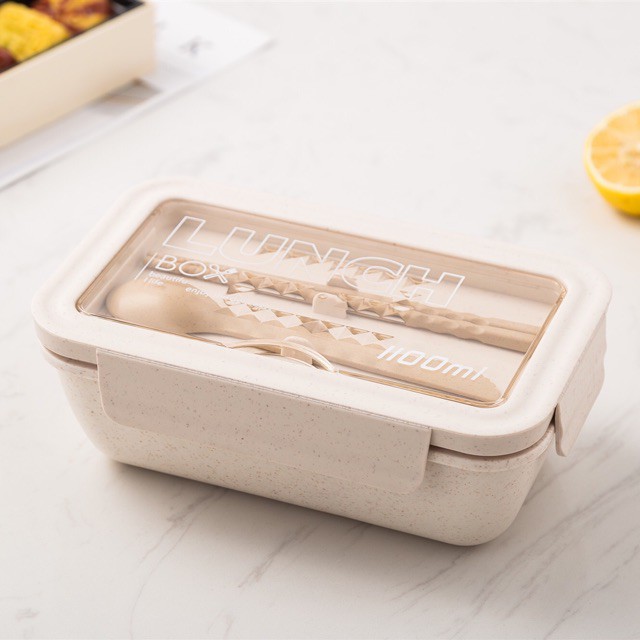 Hộp cơm giữ nhiệt lúa mạch an toàn cho sức khỏe RUGUO 1100ml cho dân văn phòng tặng kèm đũa thìa cao cấp