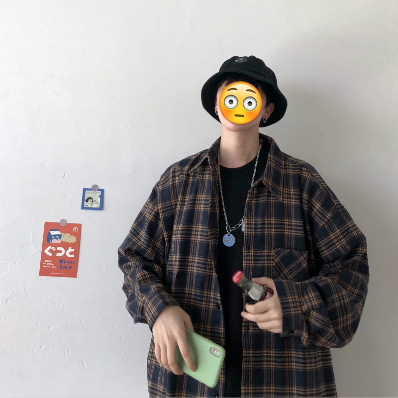 Áo sơ mi dài tay cổ bẻ in caro phong cách Hàn Quốc cá tính cho nam | BigBuy360 - bigbuy360.vn