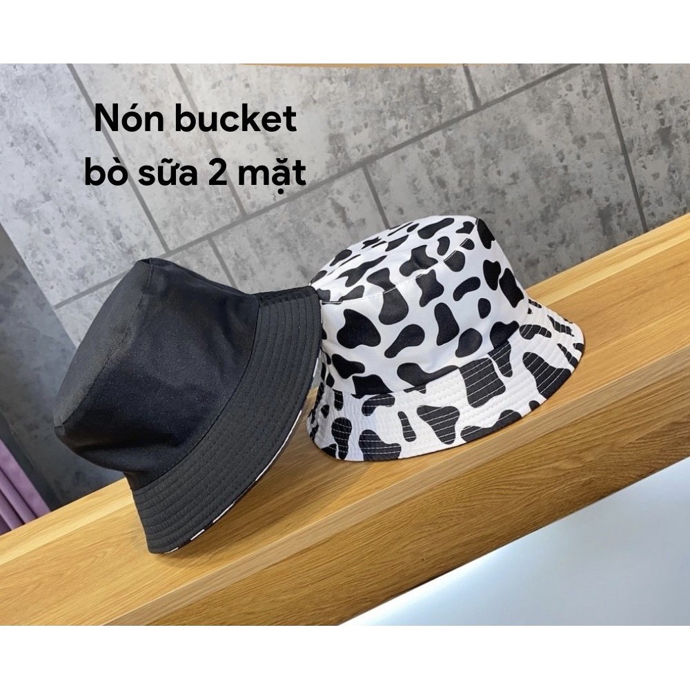 Mũ bucket bò sữa họa tiết trắng đen phong cách Ulizang form Unisex, phụ kiện thời trang MAIKA