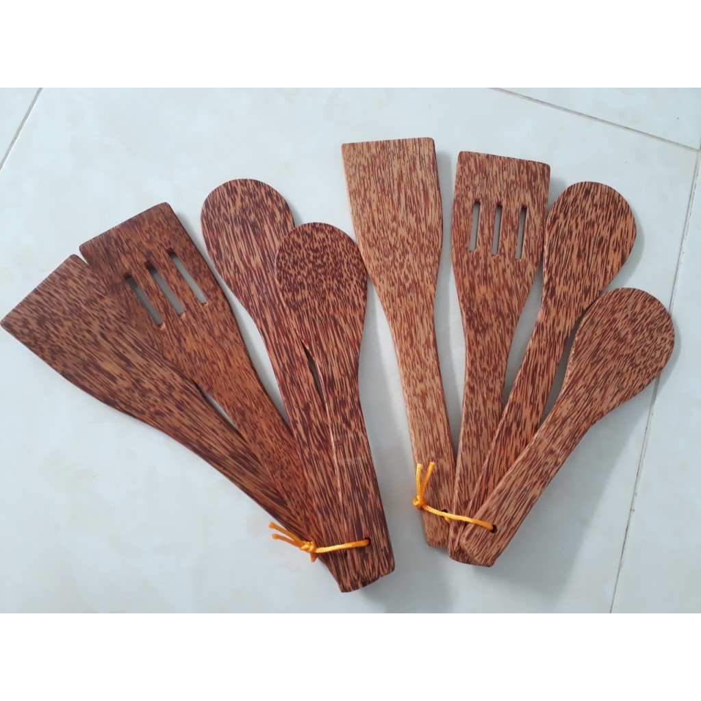 Bộ tứ chiên xào - Vá sạn gỗ Dừa cao cấp đặc sản Bến Tre