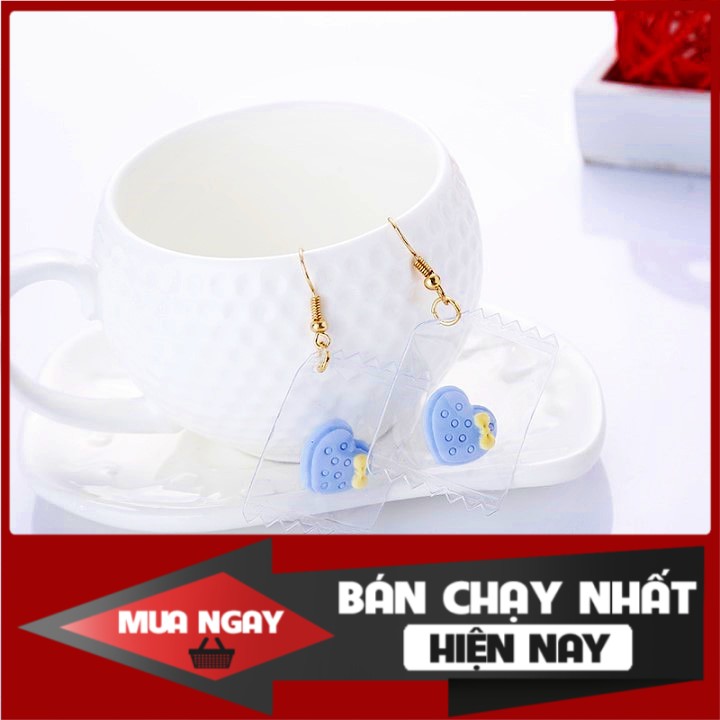 Bông tai nhựa viên kẹo trái tim chấm bi gắn nơ dễ thương thời trang [Mây Collection - Mùa Hè Rực Rỡ] (xanh)