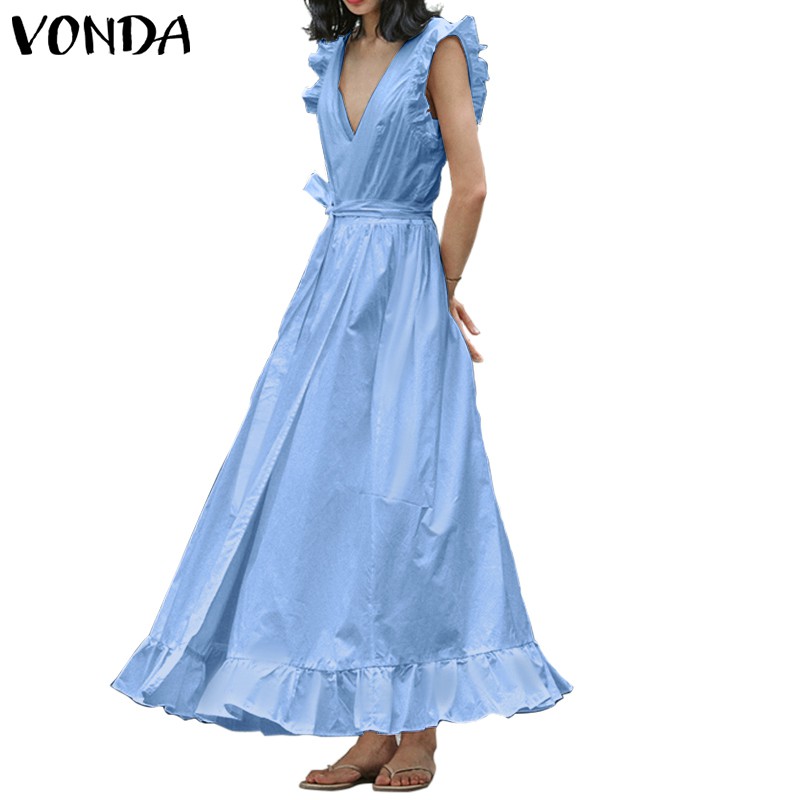 Đầm dài Vonda không tay viền bèo hở lưng quyến rũ dàng cho nữ