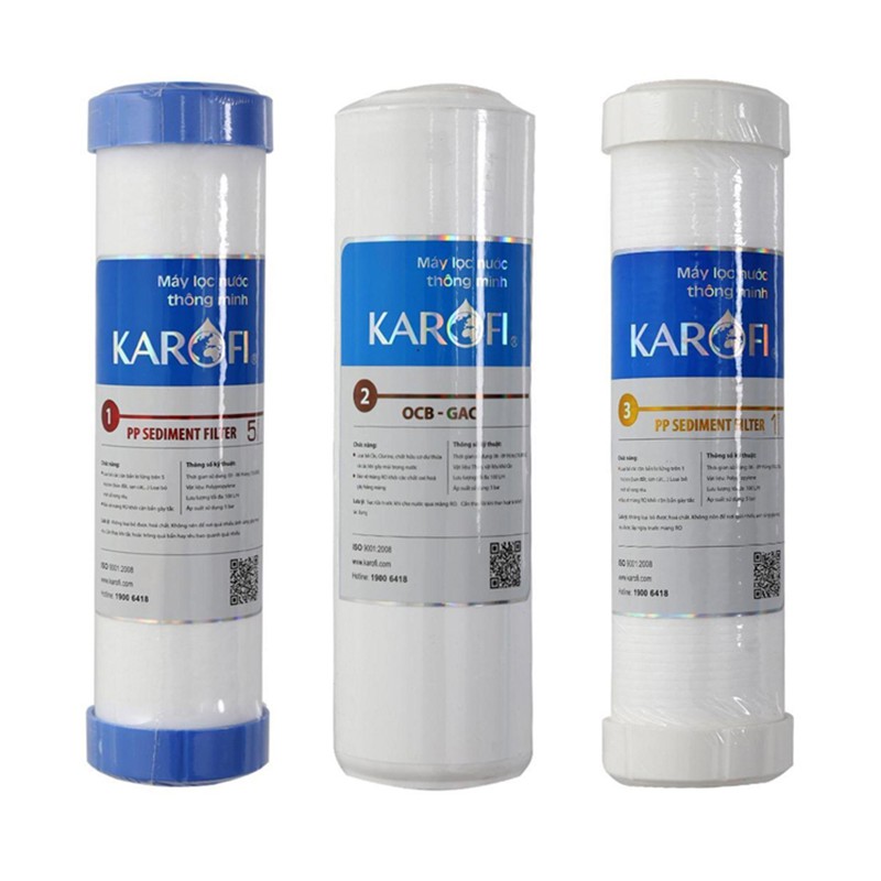 Bộ 3 lõi lọc RO KAROFI số 1,2,3