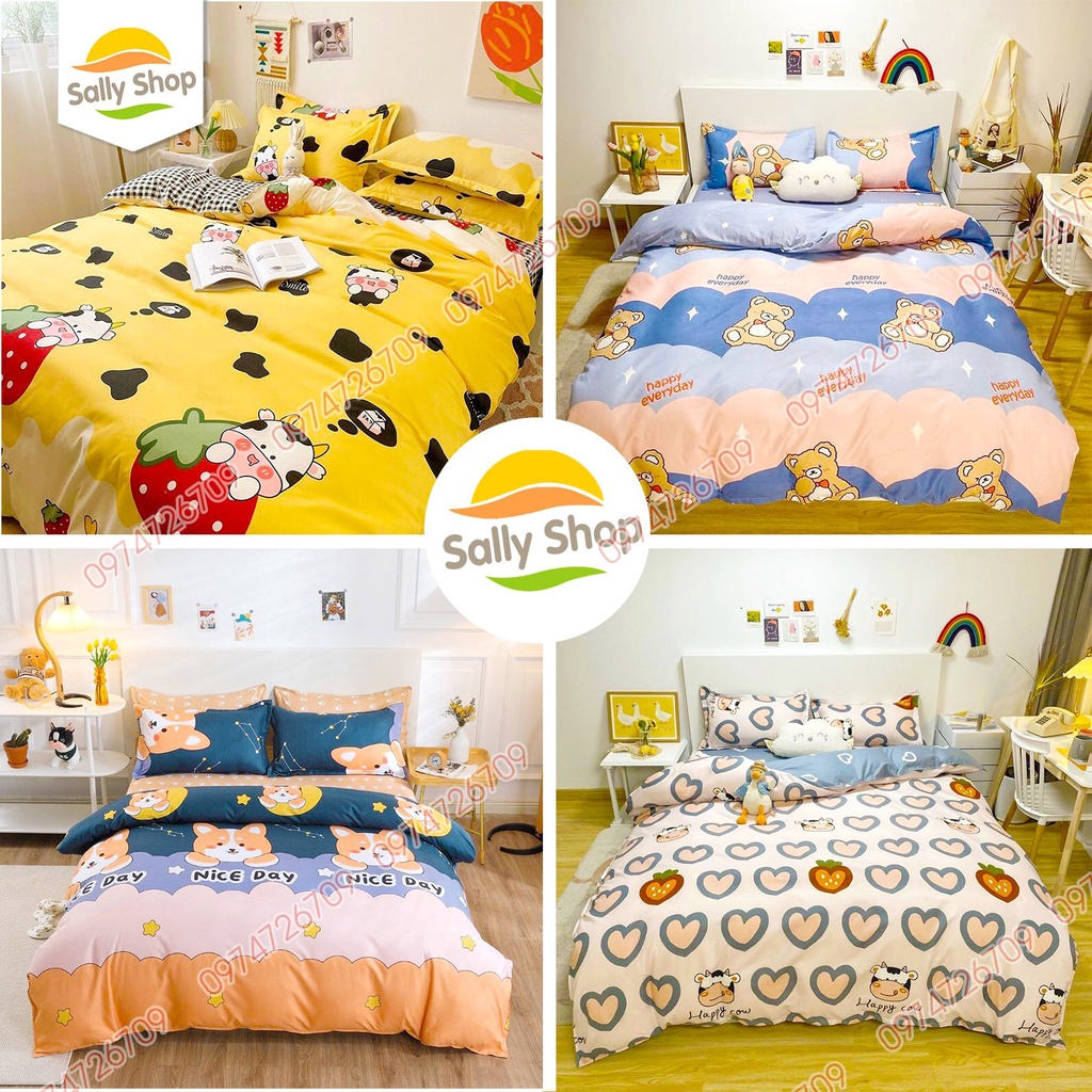 Bộ Ga Giường Bo Chun + 2 Vỏ Gối Nằm Cotton Poly Cho Giường Ngủ Siêu Đẹp. (ĐƯỢC CHỌN MẪU)