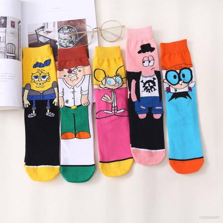 Greet Sale Đôi Vớ Cotton Dài In Hình Bọt Biển Hoạt Hình Cho Nam Nữ