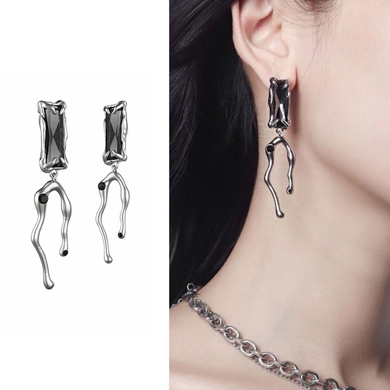 Khuyên Tai Đính Đá Thiết Kế Không Đối Xứng Đơn Giản Thời Trang Mới