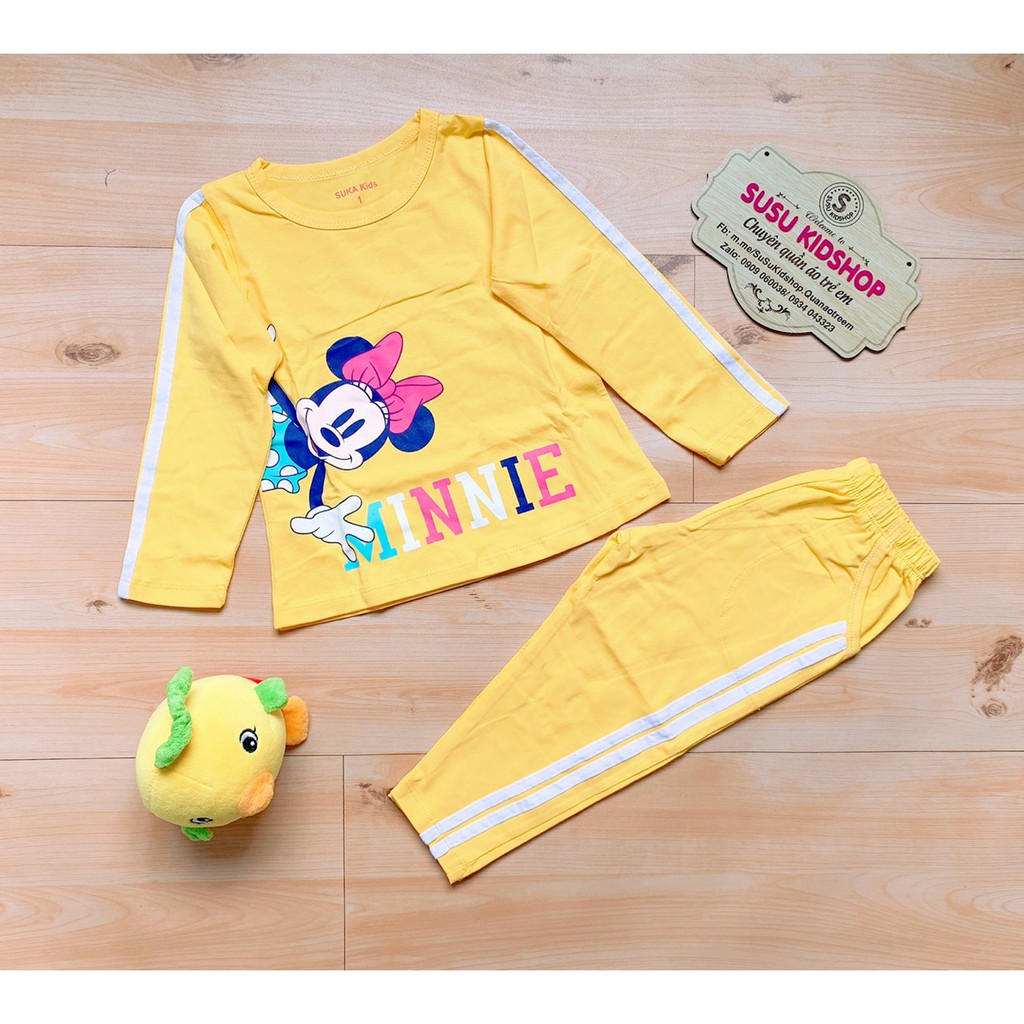 (SIZE 1-12) (9-35kg) BỘ THUN COTTON CAO CẤP DÀI TAY CHO BÉ GÁI IN HÌNH MICKEY XINH XẮN