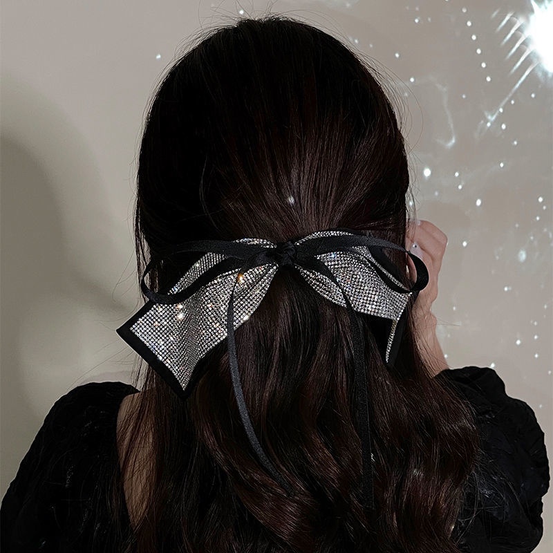 Kẹp Tóc Nơ Lớn Màu Đen Lấp Lánh 2022
