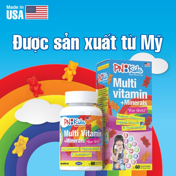 Kẹo gummies PN Kids Multi Vitamins for Girls, bổ sung vitamin bé gái (60 viên) - 0304602