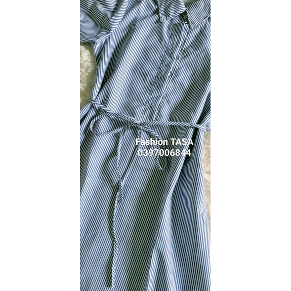 X2 váy sơ mi sọc tà tròn Đầm công sở thắt dây eo tôn dáng