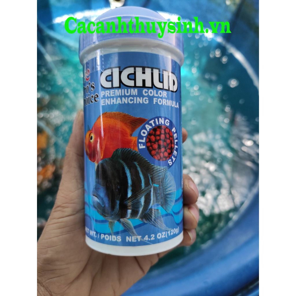 1 Thùng ( 24Lon ) Thức ăn cho cá la hán, hồng két CichLid ( Dạng viên 120gr/Lon )