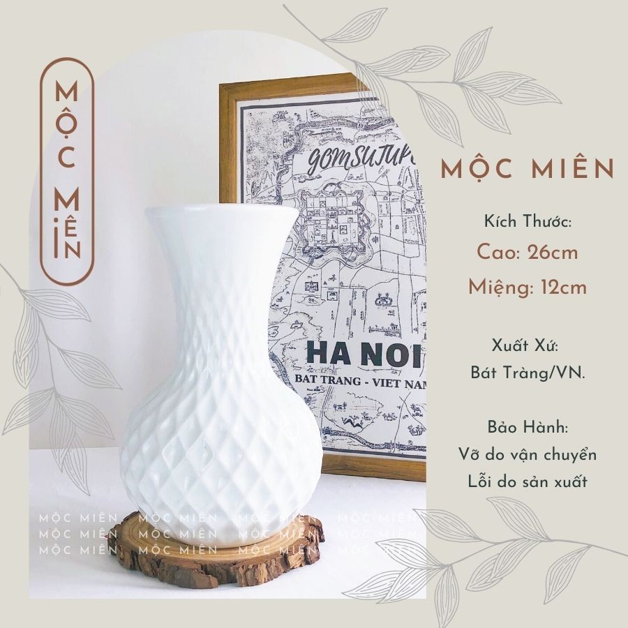 Bình gốm men Trắng lọ hoa decor trang trí nhiều mẫu. Mộc Miện, gốm sứ bát tràng