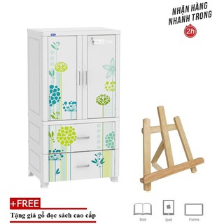 Tủ Nhựa Treo Quần Áo Duy Tân WING-2C-2N 70 X 50 X 135 Cm (Trắng)- TẶNG KÈM 1 GIÁ GỖ ĐỌC SÁCH, IPAD