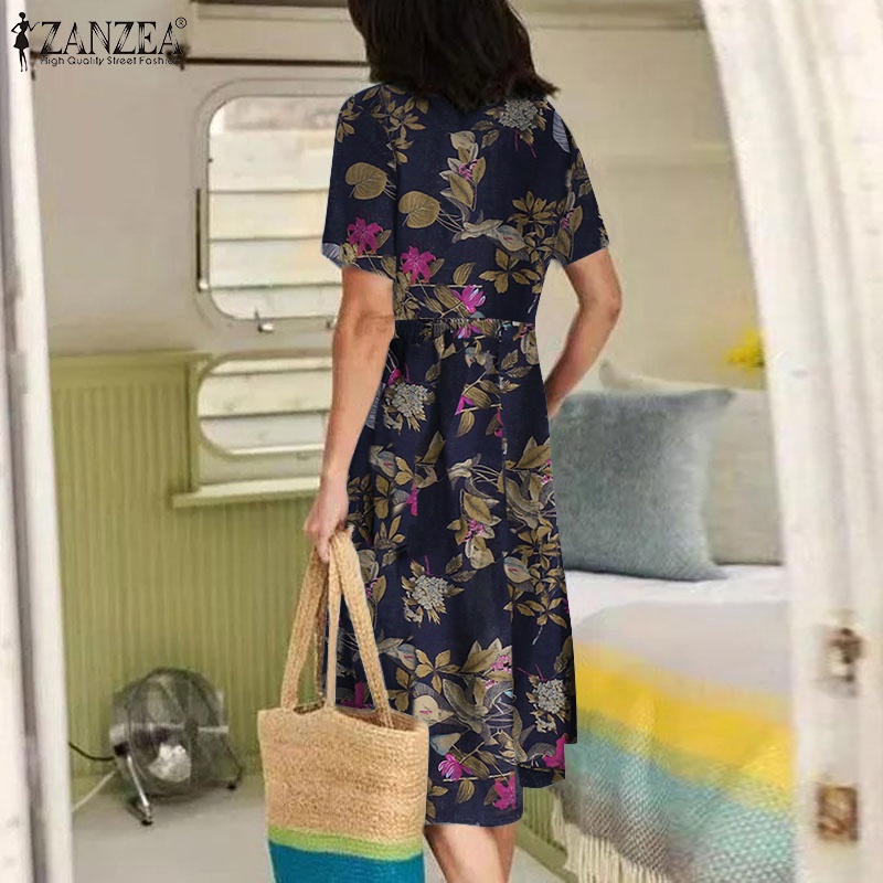 Zanzea Đầm Nữ Ngắn Tay Cổ Chữ V Có Túi Thời Trang