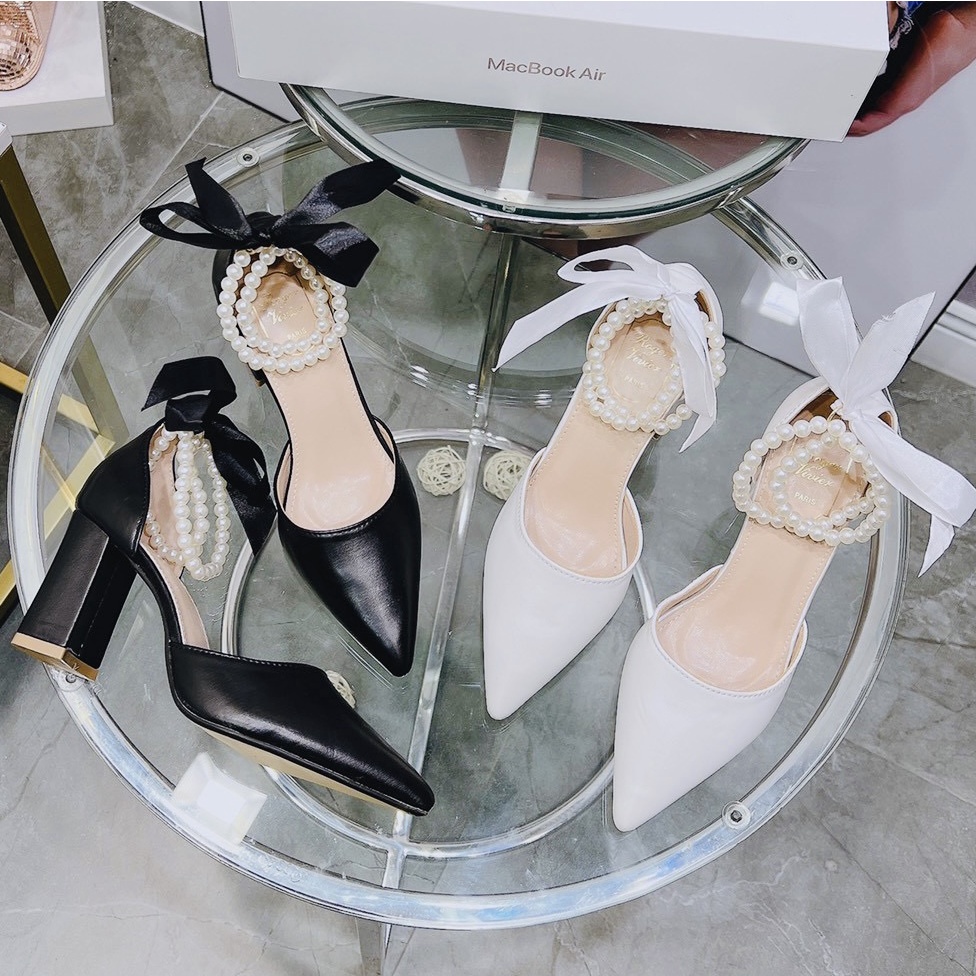 Giày cao gót bít mũi quai ngọc 7cm - V39