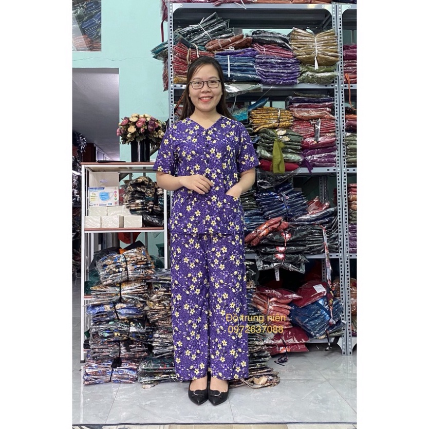 Bộ Đồ Thun Lạnh Áo Bà Ba tay bó ngắn Quần Dài cho những người già