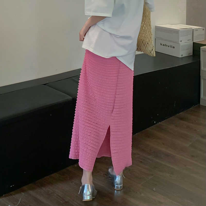 Chân Váy Dài Lưng Cao Xếp Ly Phối Ren Màu Hồng Ngọt Ngào Thanh Lịch Thời Trang Cho Nữ