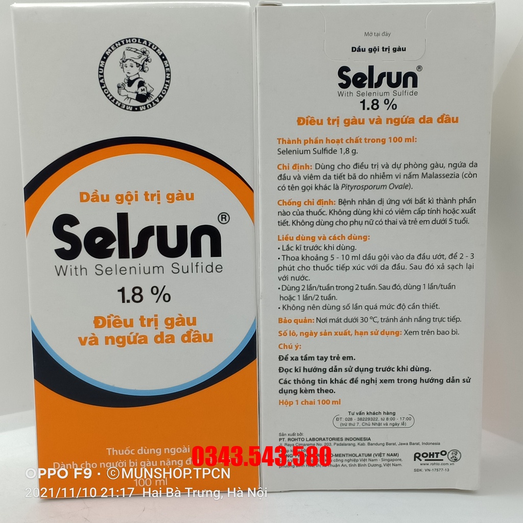 DẦU GỘI SELSUN 1.8% SELENIUM SULFIDE dùng cho người gàu nặng chai 100ml