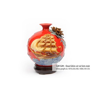 Bình Hút Tài Lộc gốm Bát Tràng - họa tiết thuận buồm xuôi gió size 22 cm - Trang trí phong thủy