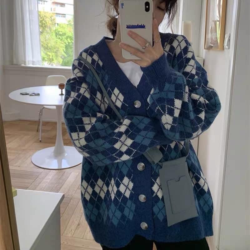 Áo cardigan S-3XL hoạ tiết caro xinh xắn ulzzang hothit mùa thu đông