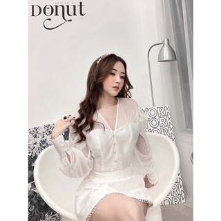 Set áo trắng phối voan tơ phối chân váy đen viền