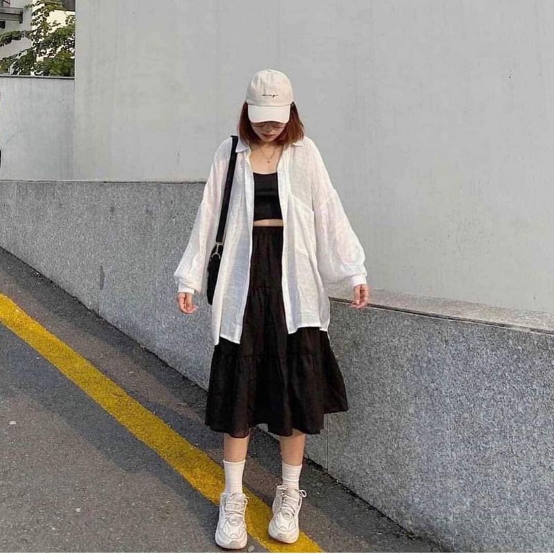 CHÂN VÁY MIDI 3 TẦNG XÒE 2 LỚP VẢI SIÊU CÁT MỊN (Ảnh thật shop chụp & clip cận chất vải) | BigBuy360 - bigbuy360.vn