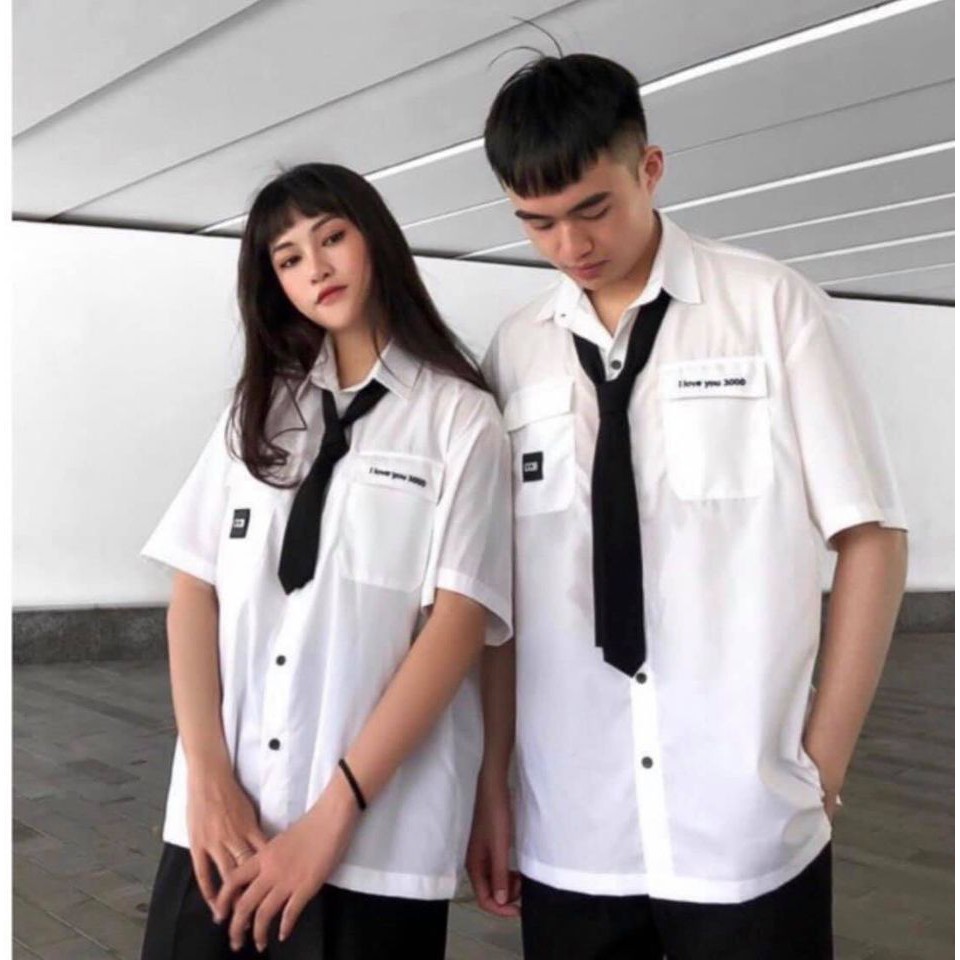 Unisex Áo Sơ Mi Nam Nữ Thêu Logo - Túi Hộp - Cà Vạt Rời.