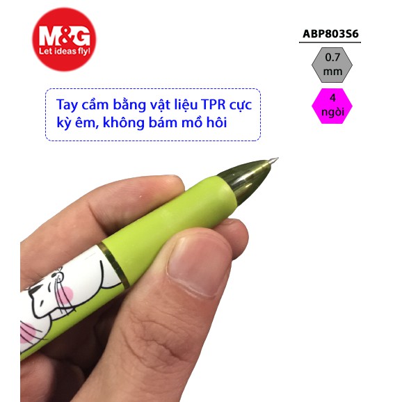 Bút bi hình mèo cute 4 màu mực chính hãng M&G ABP 803S6 0.7mm viết cực kỳ êm trơn