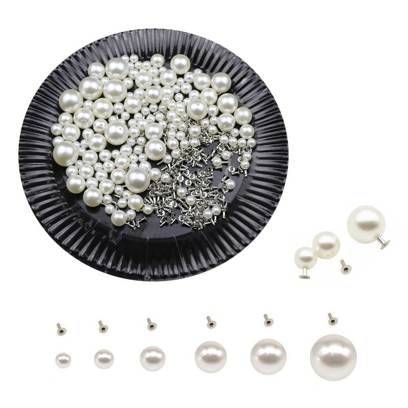 Set 100 Đinh Tán Đính Ngọc Trai Giả Đường Kính 6mm Dùng Trang Trí Giày/Túi Xách