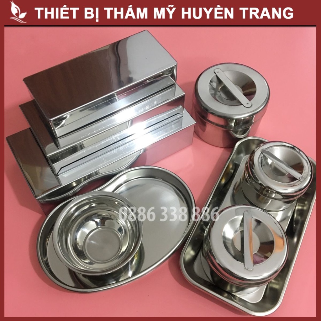 Bộ Đựng Dụng Cụ Spa, Dụng Cụ Y Tế: Bát Inox, Khay Inox, Khay Hạt Đậu, Hộp Inox Có Nắp, Trụ Cắm Panh Y Tế...