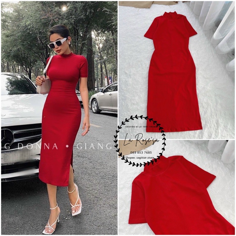 🌺 Đầm Body Tay Ngắn Xẻ Tà Cổ Lọ 5 phân ✨ | BigBuy360 - bigbuy360.vn
