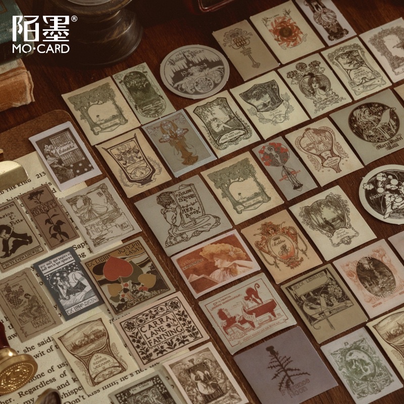 Hộp nhãn dán sticker 46 miếng hình tem hoa cổ điển vintage trang trí sổ bullet journal winzige