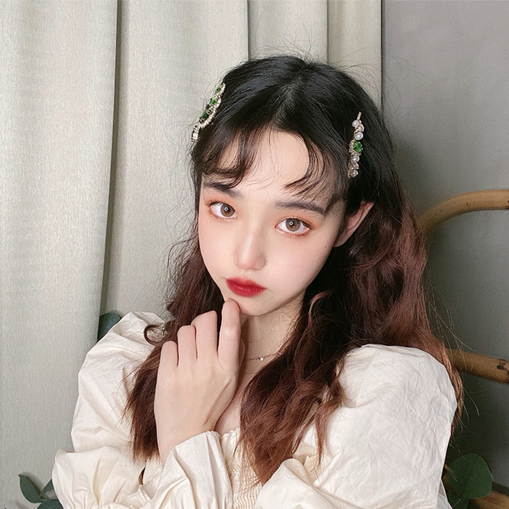 Kẹp Tóc Đính Đá Lục Bảo Phối Ngọc Trai Thanh Lịch Cho Nữ