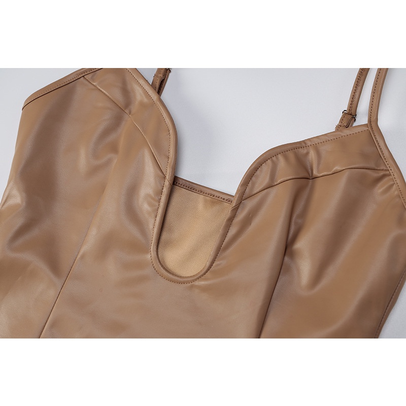 Đầm Da PU Cổ Chữ V Dáng Ôm Quyến Rũ Thời Trang Cho Nữ