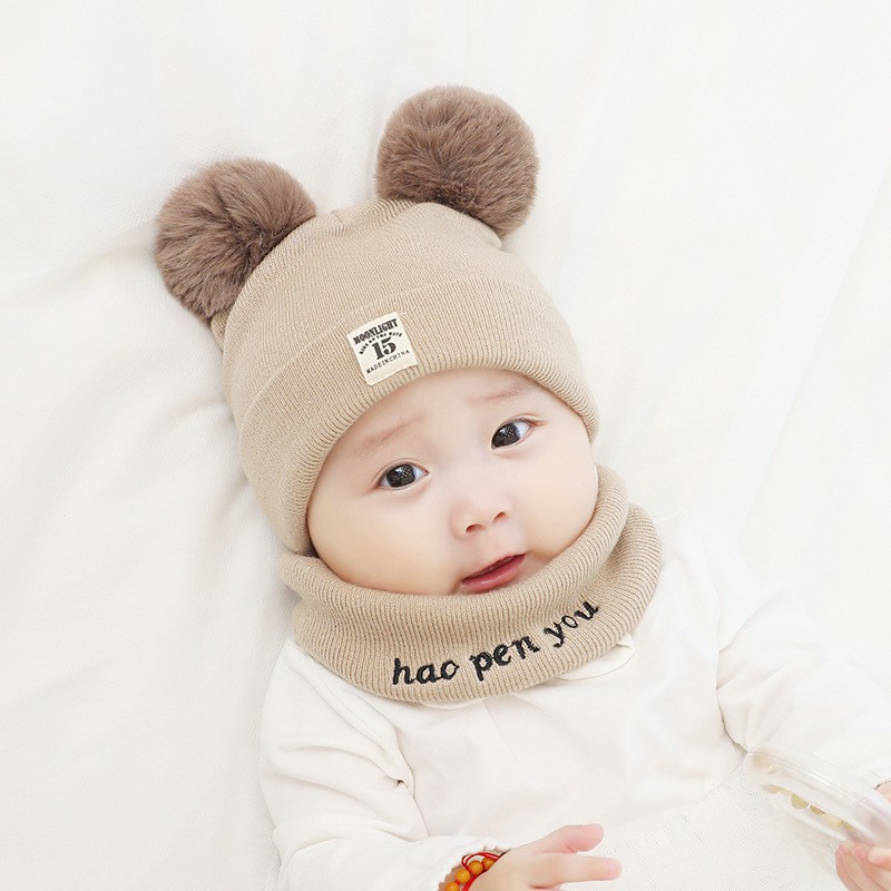 Mũ Len Cho bé Siêu kute bao gồm Khăn &amp; Mũ Len 2 quả [Từ 6 tháng đến 3 tuổi] [ Hàng Chuẩn Loại 1 ]