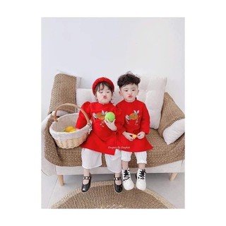 Set áo dài cách tân nhung cao cấp cho bé trai, bé gái kèm mấn size 10-22kg