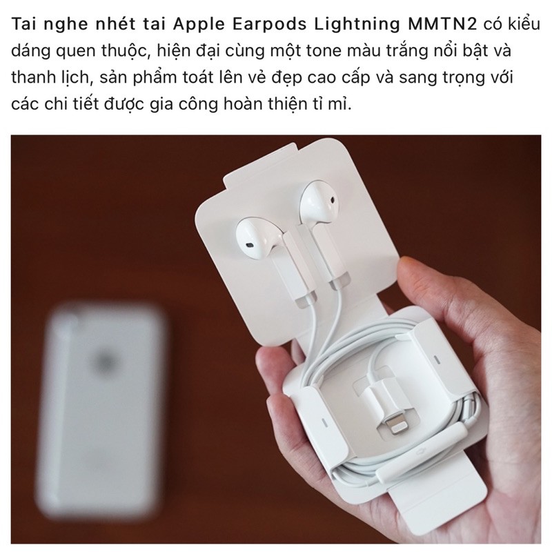 Tai nghe iPhone, iPad, iPod Earpods with Lightning Connector - Chính hãng Model MMTN2ZA/A