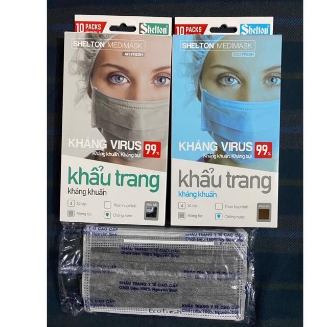 (Hộp 10c) Khẩu trang y tế cao cấp 4 lớp 100% Nguyên sinh Shelton