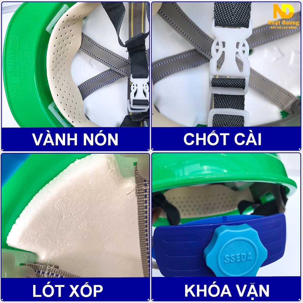 Mũ bảo hộ lao động khóa vặn màu xanh lá HPS1 Nón bảo hộ lao động lót xốp Nhật Dương