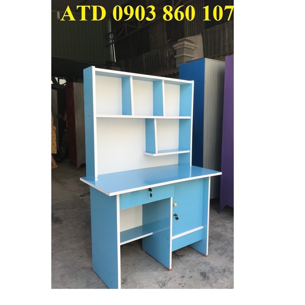 Bàn học sinh liền kệ sách cho bé yêu giá rẻ tại xưởng màu xanh, hồng, tặng hình dán nghộ nghĩnh