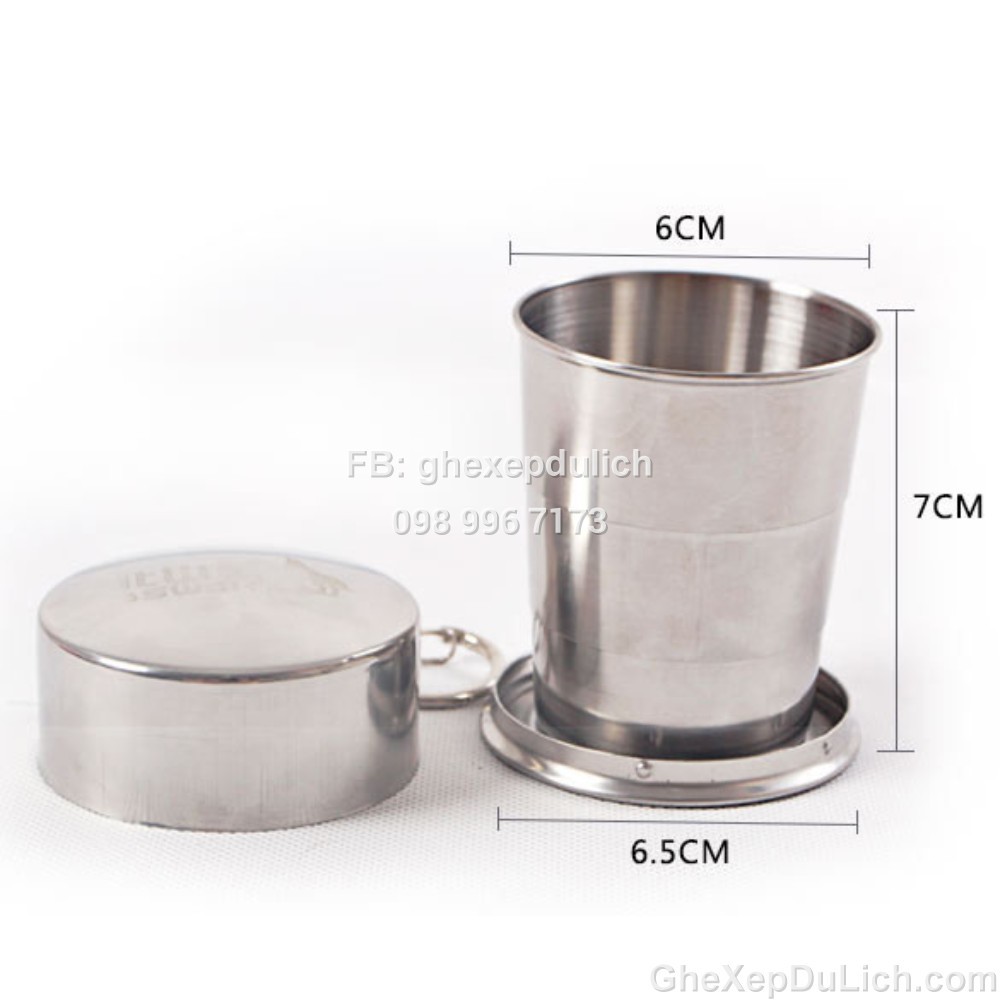 Ly Cốc Inox Gấp Gọn Kèm Móc Khóa Dùng Trong Du Lịch, Dã Ngoại