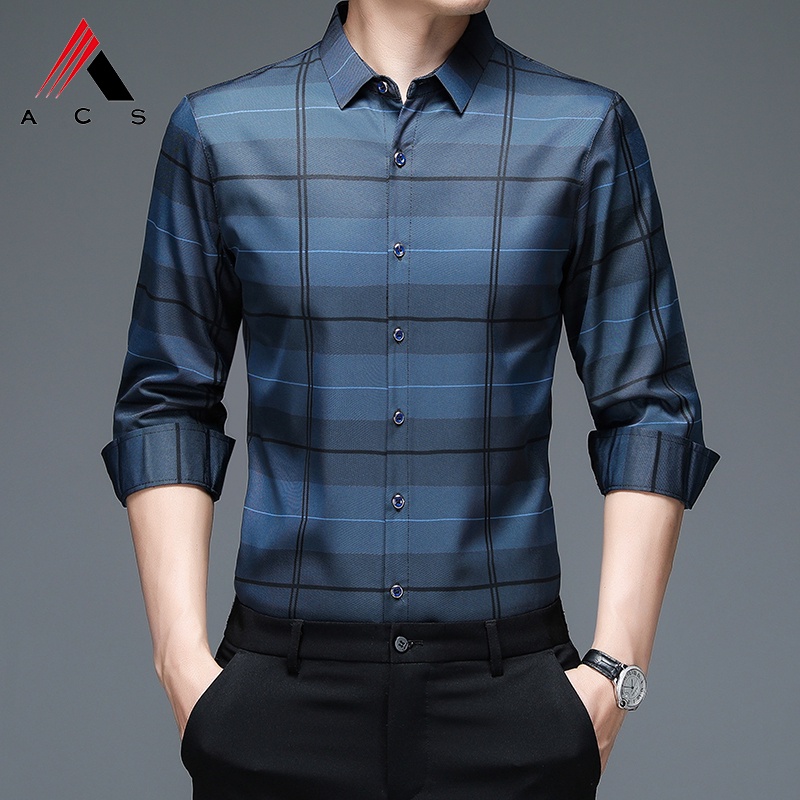 Áo Sơ Mi Dài Tay Họa Tiết Sọc Caro Thiết Kế Mới Cao Cấp Thời Trang Công Sở Cho Nam