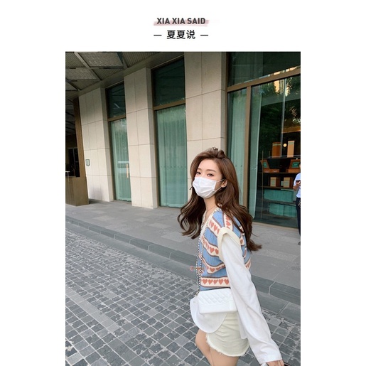 【Guimi】Áo dệt kim cổ chữ V in hình trái tim phong cách Hàn Quốc cho nữ | BigBuy360 - bigbuy360.vn