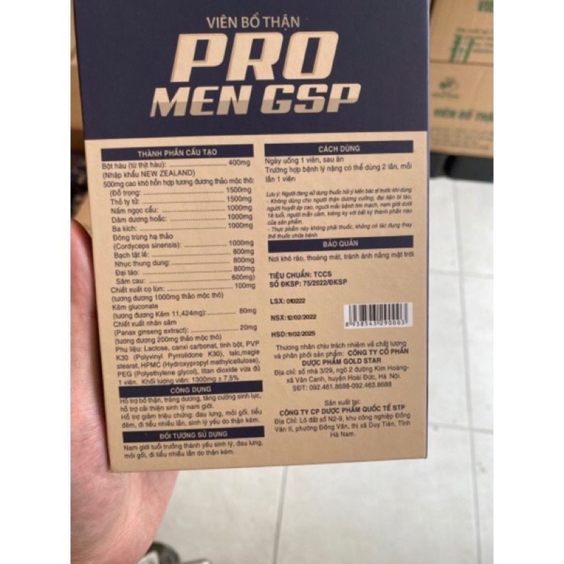 _Viên uống bổ thận,_tăng cường sinh lực, tráng dương, chống xuất tinh sớm Pro men GSP