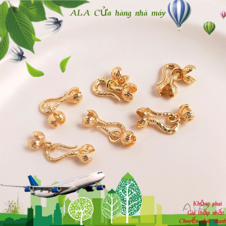 💖Trang sức DIY phụ kiện💖Mạ vàng 14K giữ màu bảo quản nụ hoa khóa đôi khóa cá hình móc cuối khóa kết nối khóa tự làm vòng đeo tay trang sức phụ kiện chất liệu
