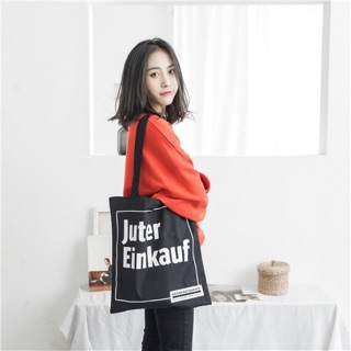 TIEMCOTEETúi Vải Túi Tote Túi Canvas Bảo Vệ Môi Trường Túi Đựng Đồ  Chữ In Juter Einkauf Hàn Quốc Siêu Xinh Giá Cực Rẻ