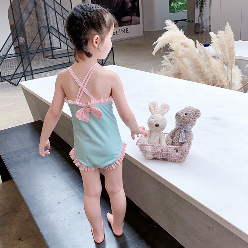 Bộ Đồ Bơi Phối Ren Thêu Hình Vỏ Sò Dễ Thương Cho Bé Gái