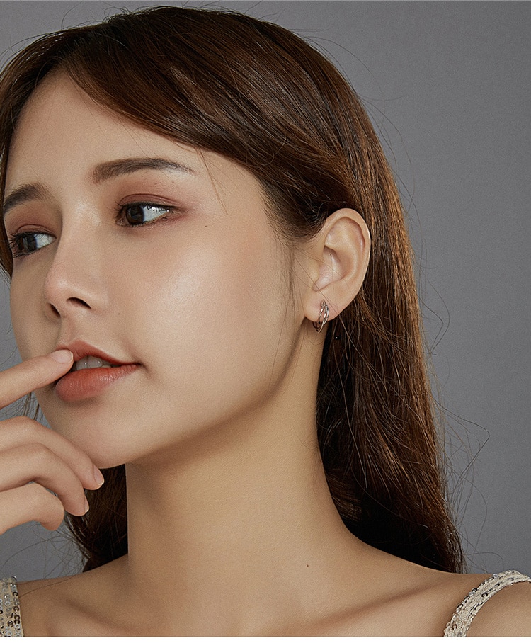 Khuyên Tai Bamoer BSE443 Bạc 925 Thiết Kế Kiểu Vòng Đan Xen Phong Cách Pháp Dành Cho Nữ