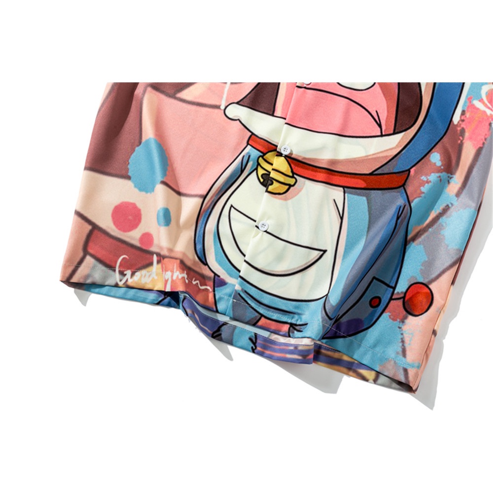 Áo sơ mi ngắn tay dáng rộng in hình hoạt hình thời trang dành cho nam 2022