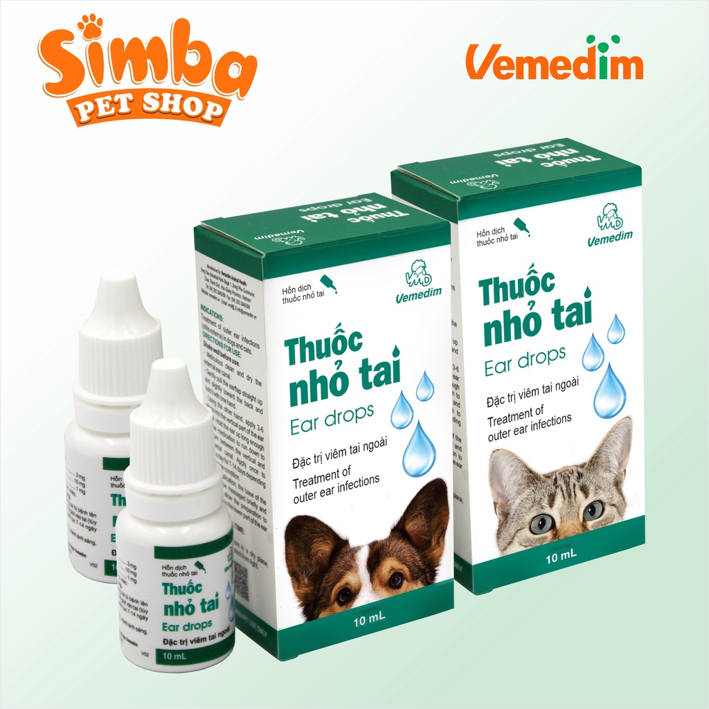 Thuốc nhỏ tai chó, mèo Vemedim - Trị viêm tai ngoài - An toàn, dễ sử dụng - Simba petshop